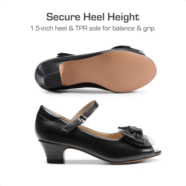 Girls’ Open-Toe Bow Dress Shoes - BLACK-PU - 1